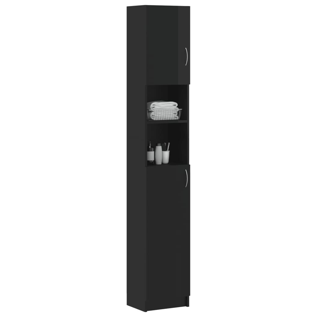 Bathroom Cabinet High Gloss Black 32x25.5x190cm Wood Material