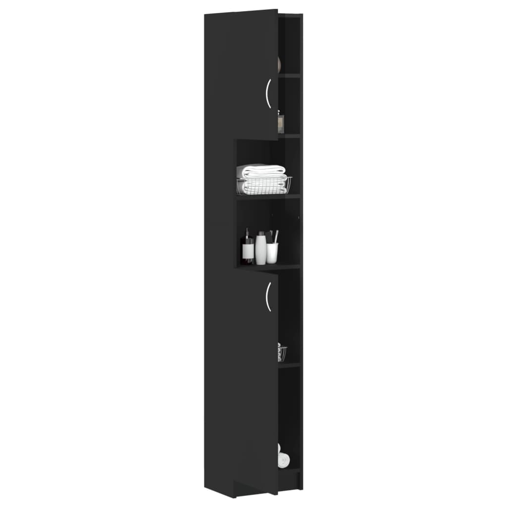 Bathroom Cabinet High Gloss Black 32x25.5x190cm Wood Material