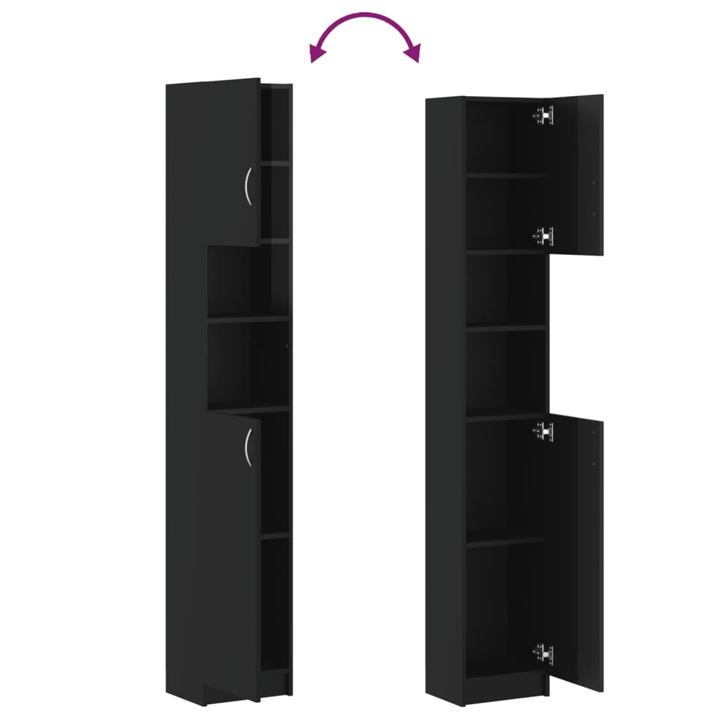 Bathroom Cabinet High Gloss Black 32x25.5x190cm Wood Material