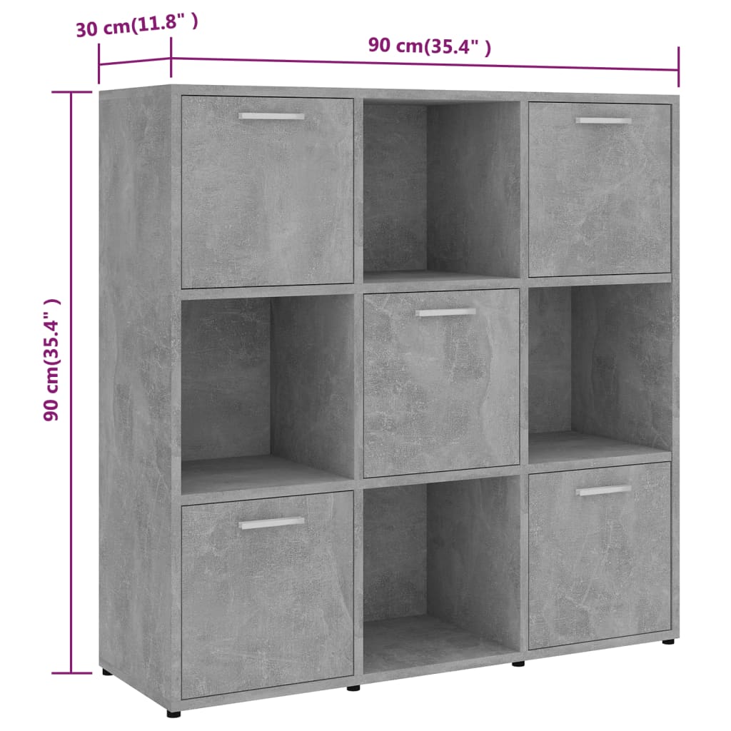 Bookshelf Concrete Grey 90x30x90 cm Wood Material