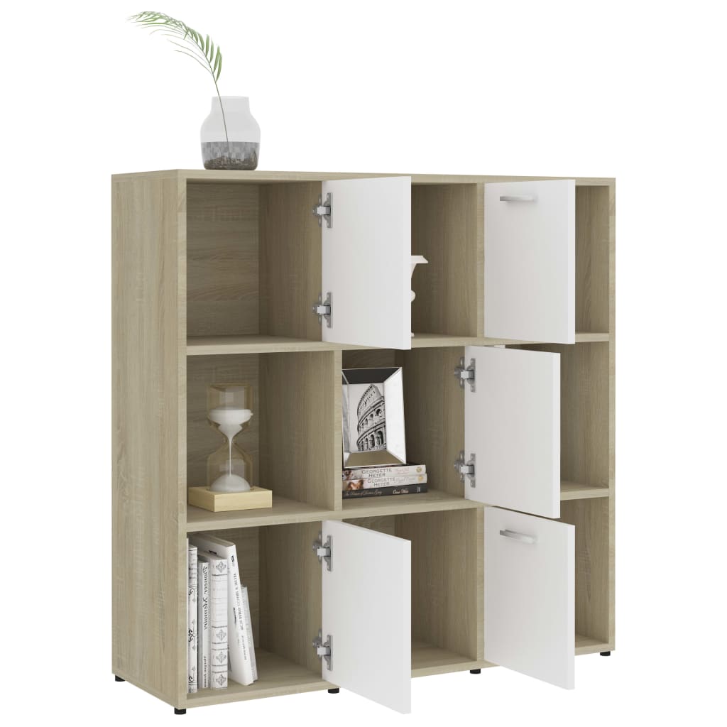 Bücherregal Weiß Sonoma-Eiche 90x30x90 cm Holzwerkstoff