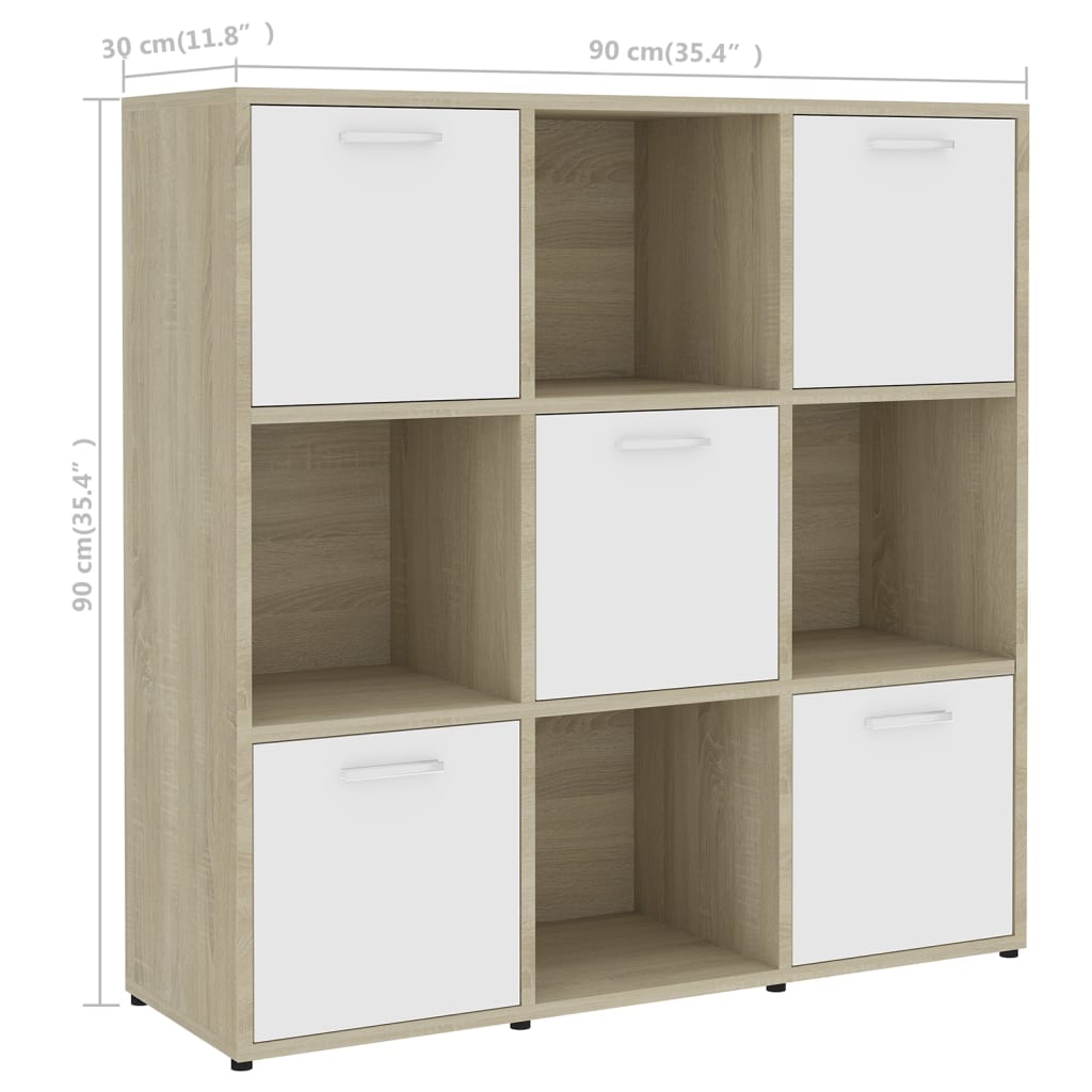 Bücherregal Weiß Sonoma-Eiche 90x30x90 cm Holzwerkstoff