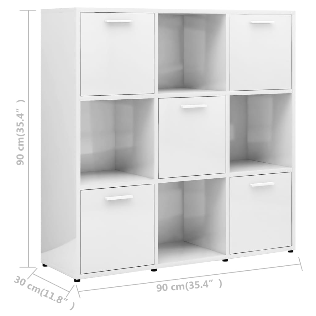 Bookshelf High Gloss White 90x30x90 cm Wood Material