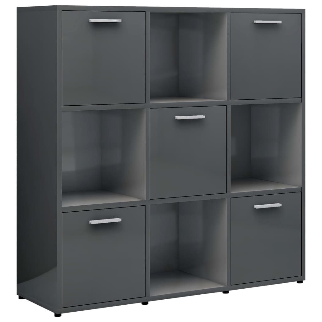 Bookshelf High Gloss Grey 90x30x90 cm Wood Material