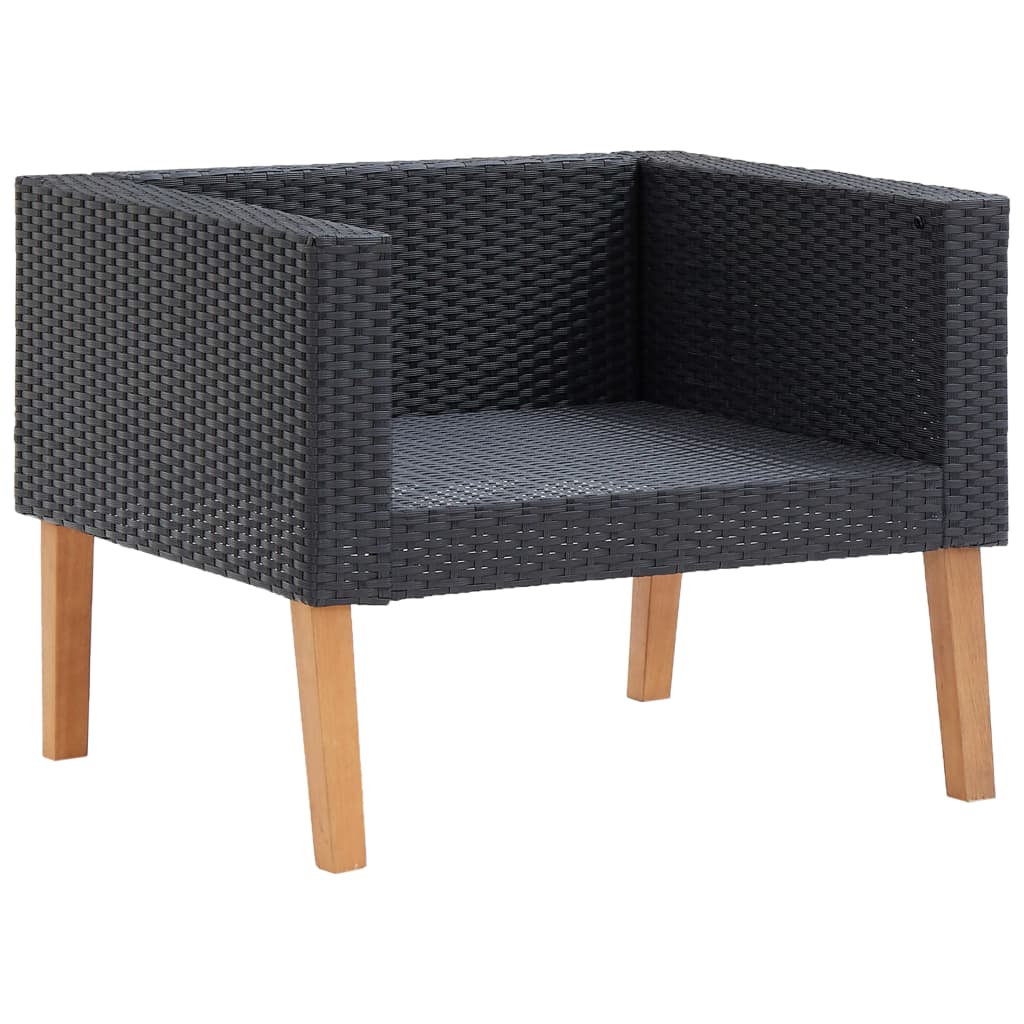 1-Sitzer-Gartensofa mit Auflagen Poly Rattan Schwarz