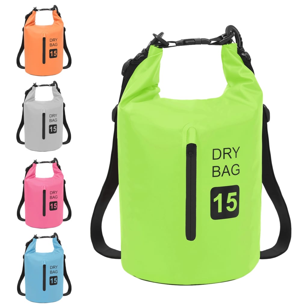 Dry Bag with Zipper Green 15 L PVC