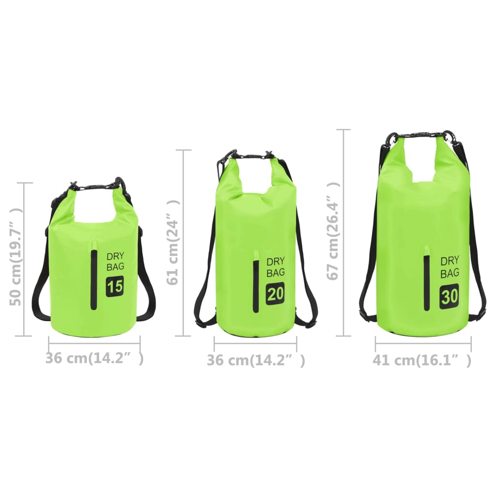 Dry Bag with Zipper Green 20 L PVC