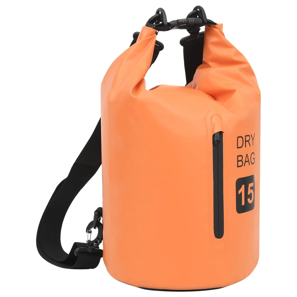 Trockensack mit Reißverschluss Orange 15 L PVC