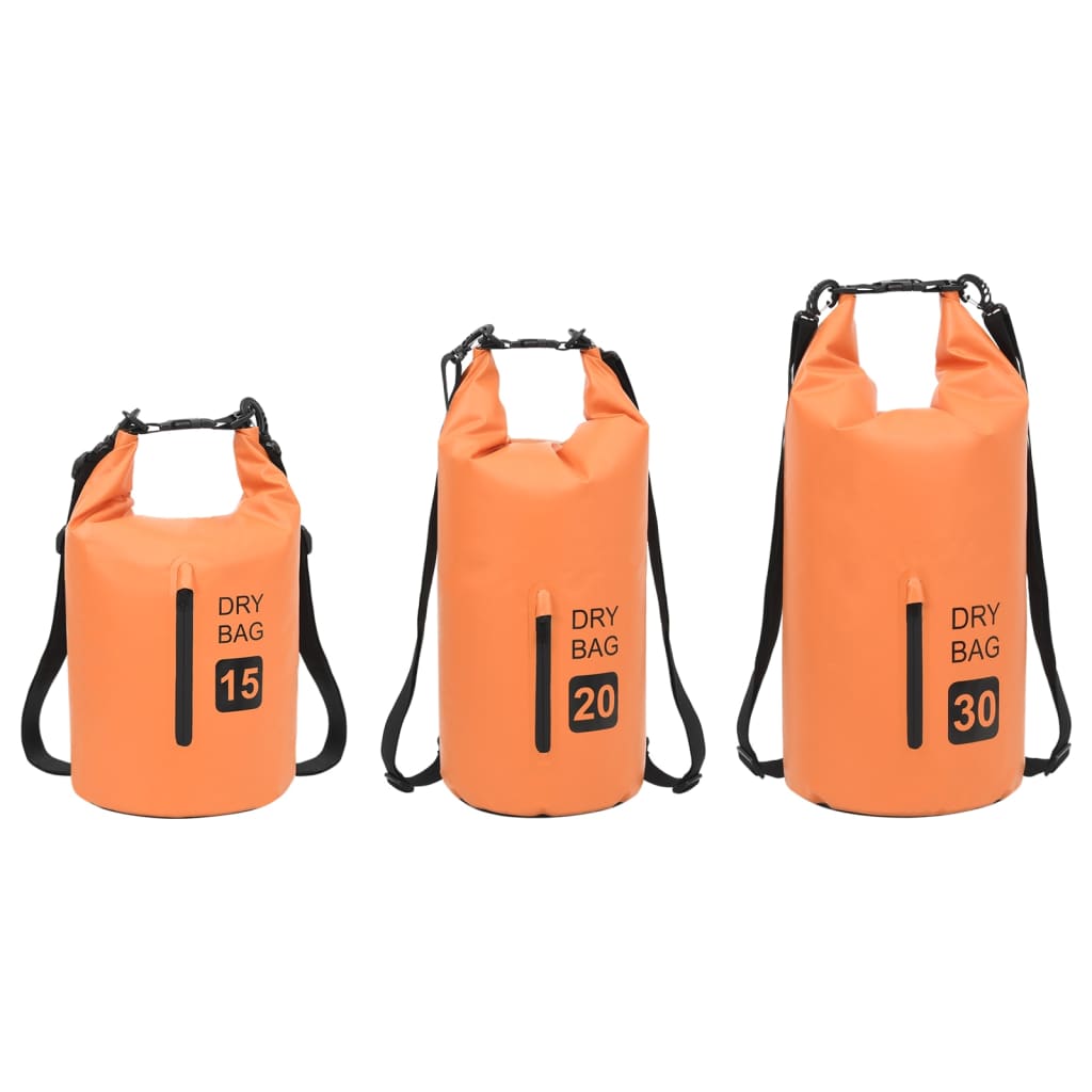 Trockensack mit Reißverschluss Orange 15 L PVC