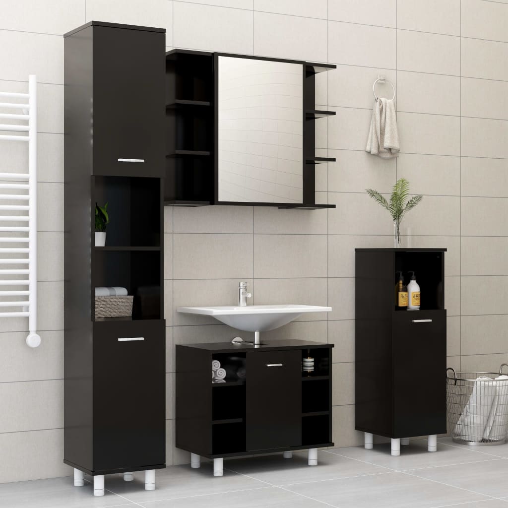 Bathroom Cabinet Black 30x30x95 cm Wood Material