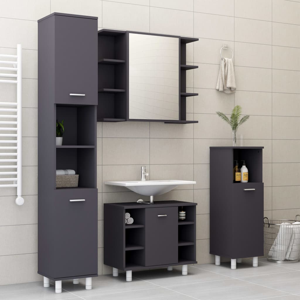 Bathroom Cabinet Grey 30x30x95 cm Wood Material