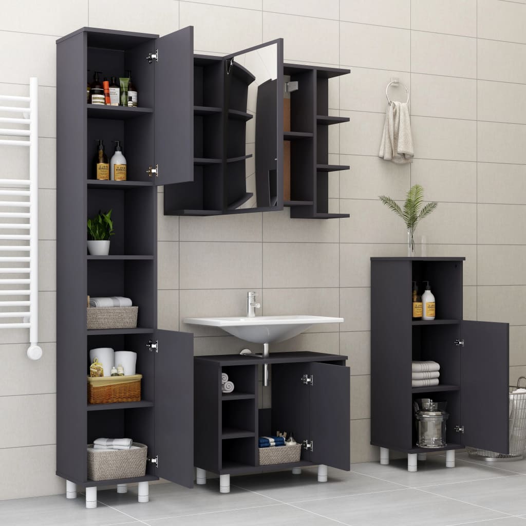 Bathroom Cabinet Grey 30x30x95 cm Wood Material