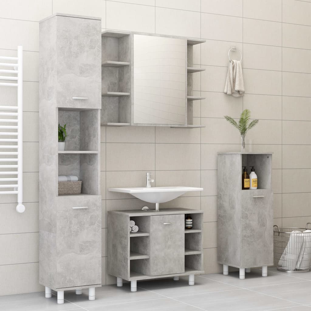 Bathroom Cabinet Concrete Grey 30x30x95 cm Wood Material