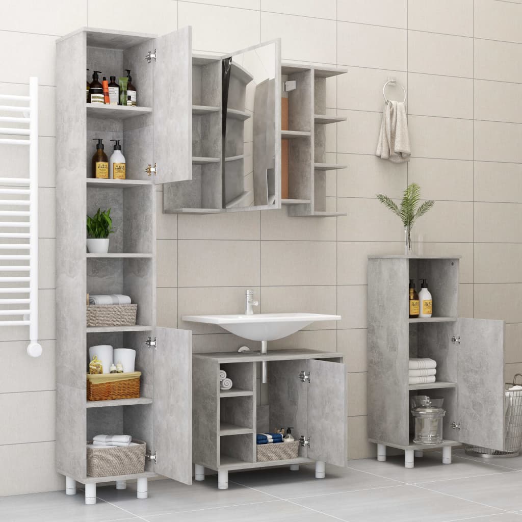 Bathroom Cabinet Concrete Grey 30x30x95 cm Wood Material