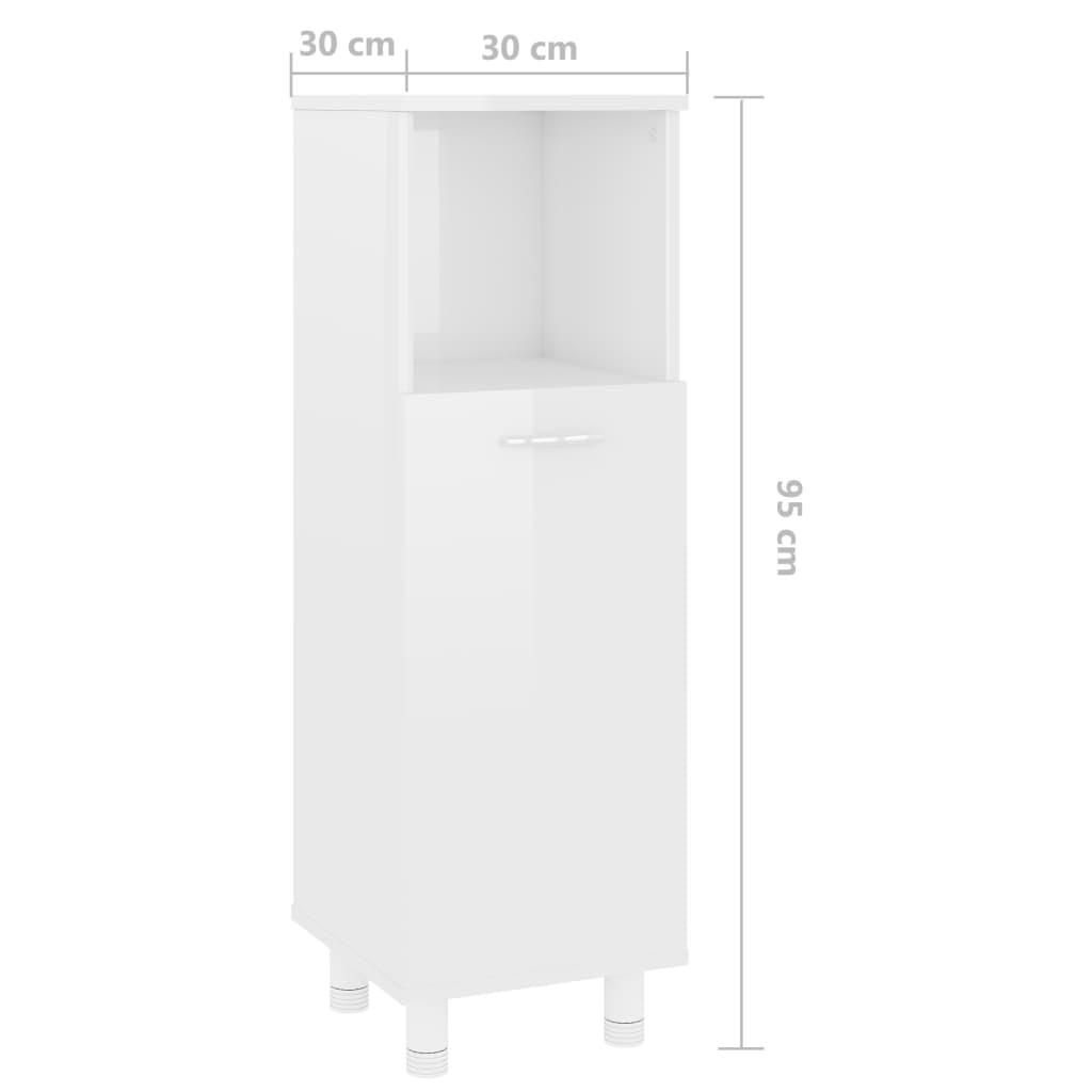 Bathroom Cabinet High Gloss White 30x30x95 cm Wood Material