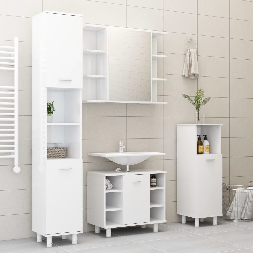 Bathroom Cabinet High Gloss White 30x30x95 cm Wood Material