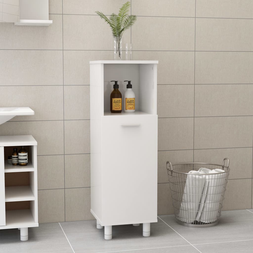 Bathroom Cabinet High Gloss White 30x30x95 cm Wood Material