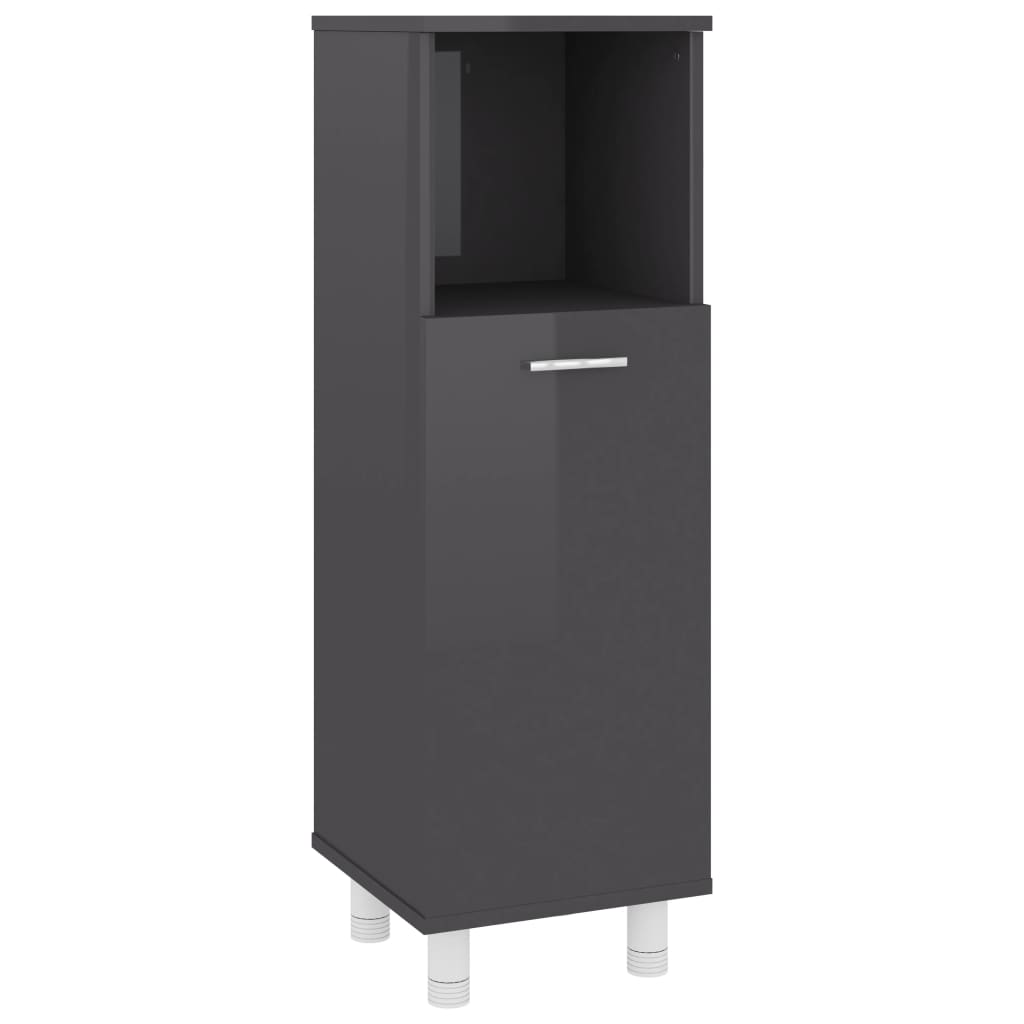 Bathroom Cabinet High Gloss Grey 30x30x95 cm Wood Material