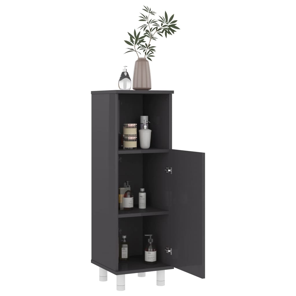 Bathroom Cabinet High Gloss Grey 30x30x95 cm Wood Material