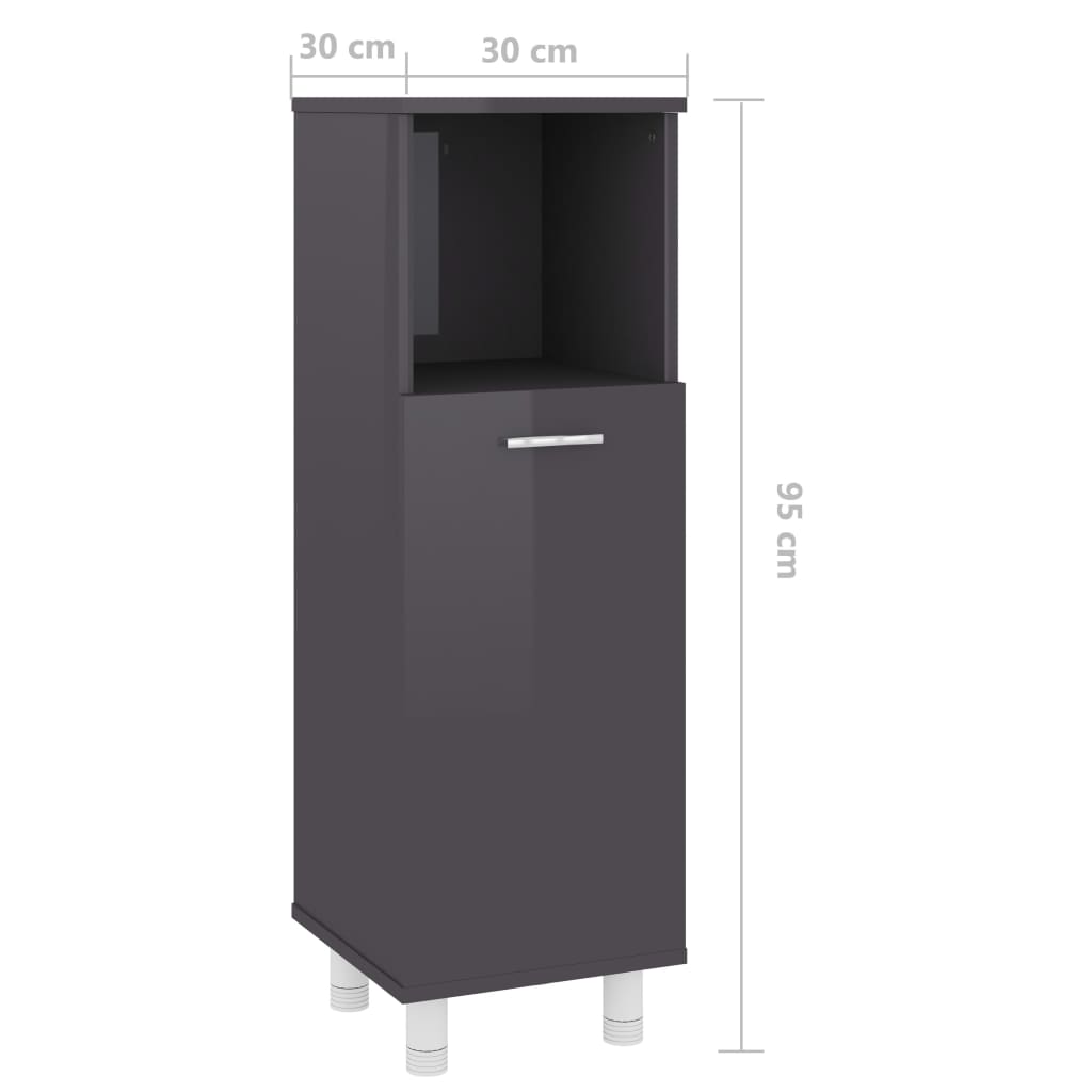 Bathroom Cabinet High Gloss Grey 30x30x95 cm Wood Material