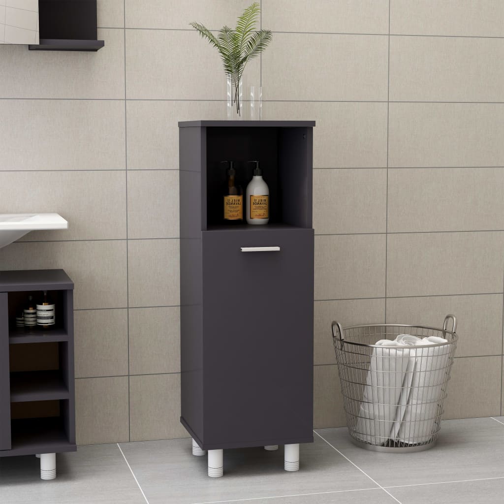 Bathroom Cabinet High Gloss Grey 30x30x95 cm Wood Material