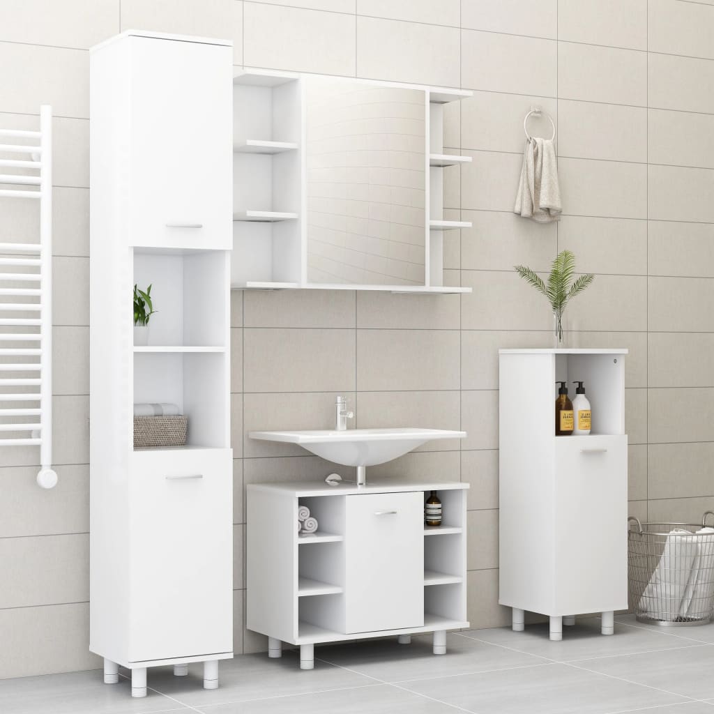 Bathroom Cabinet White 30x30x179 cm Wood Material