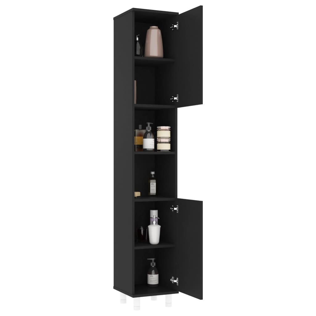 Bathroom Cabinet Black 30x30x179 cm Wood Material