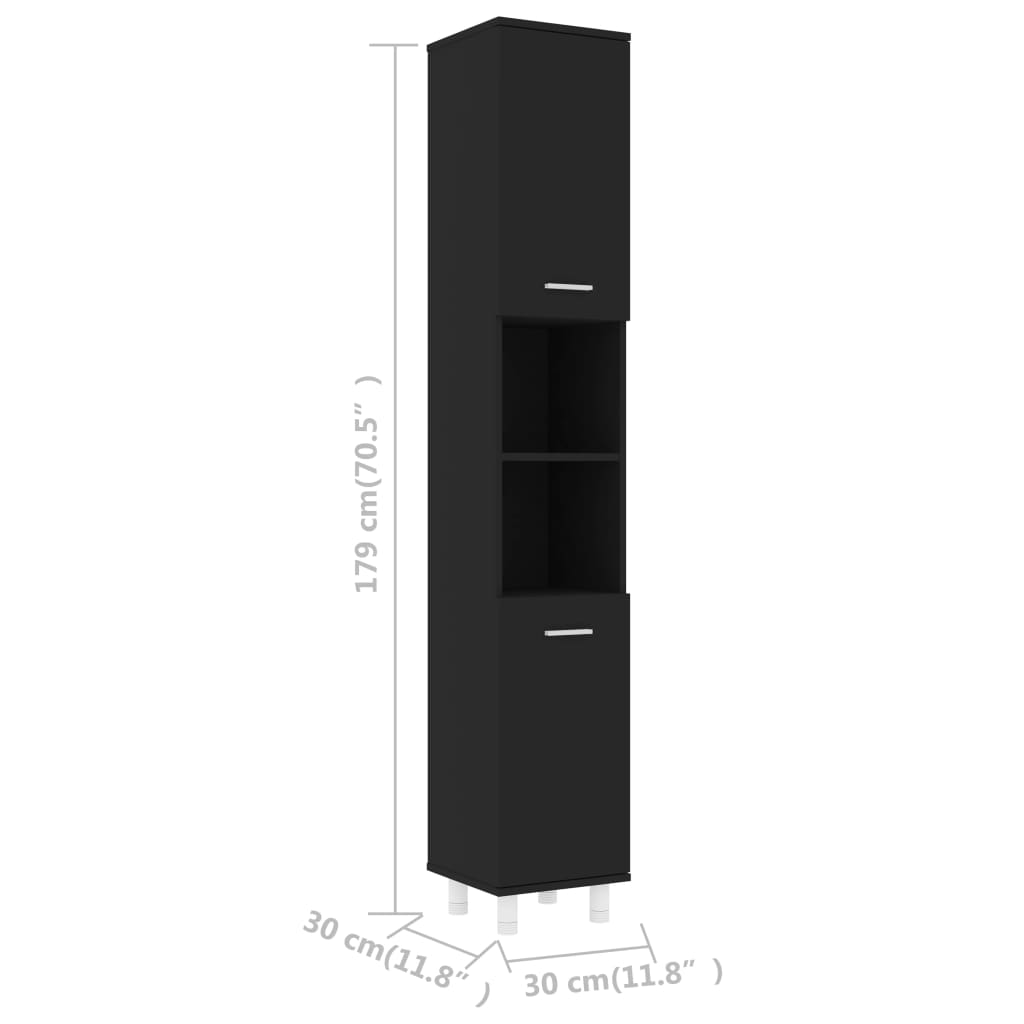 Bathroom Cabinet Black 30x30x179 cm Wood Material