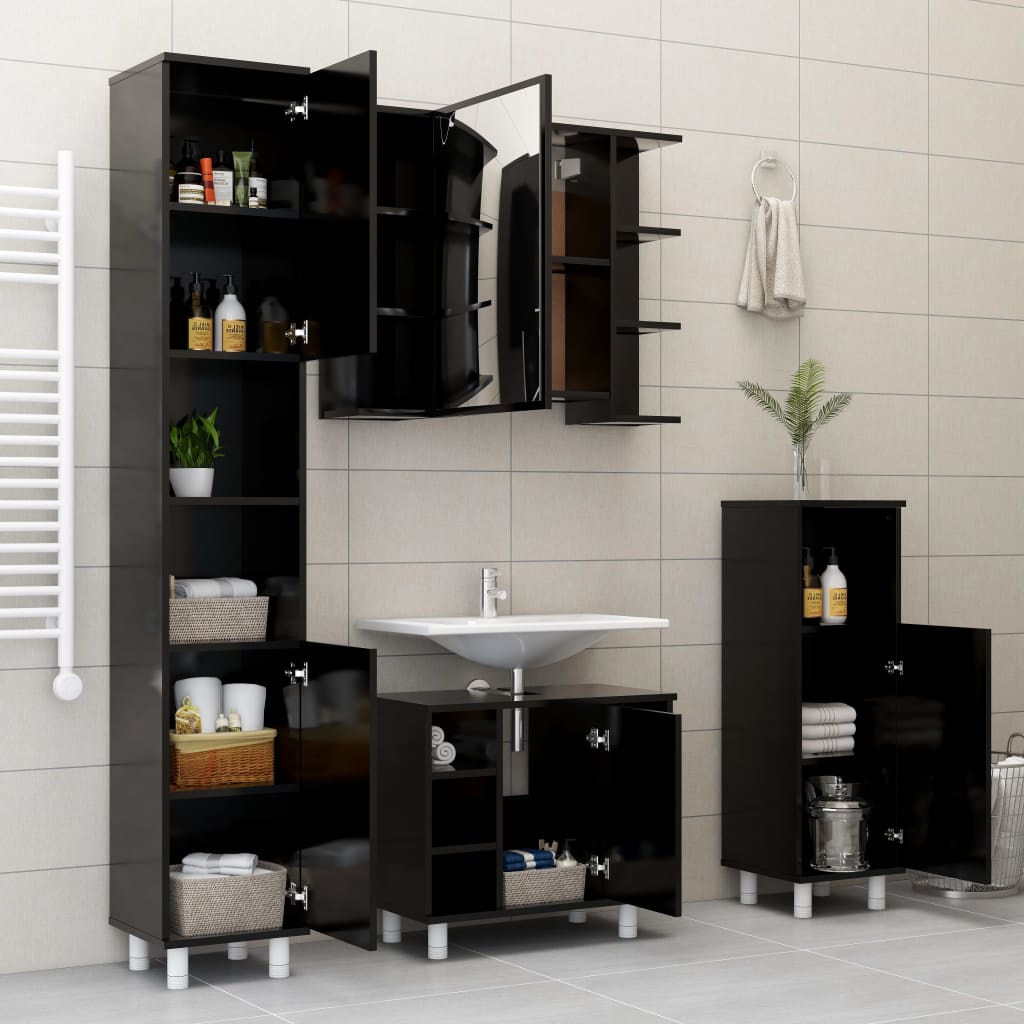 Bathroom Cabinet Black 30x30x179 cm Wood Material