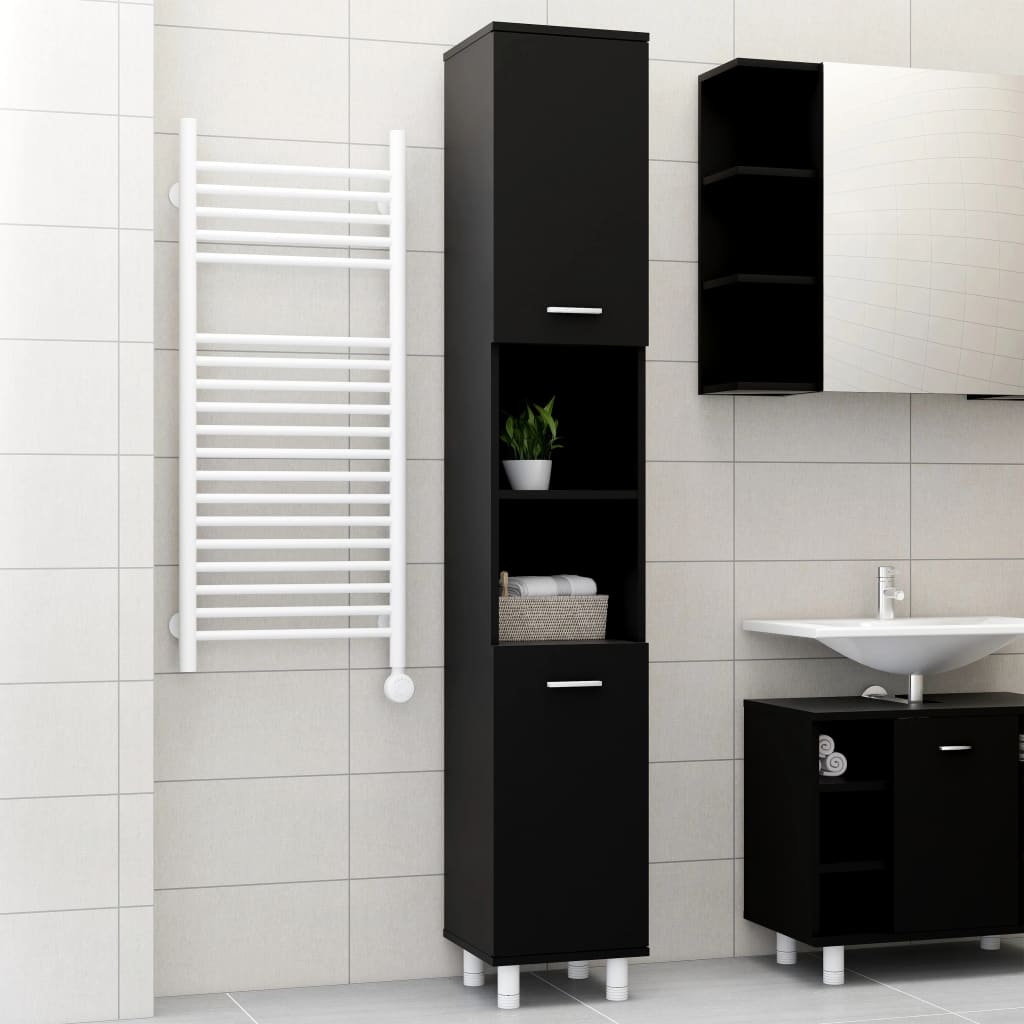 Bathroom Cabinet Black 30x30x179 cm Wood Material