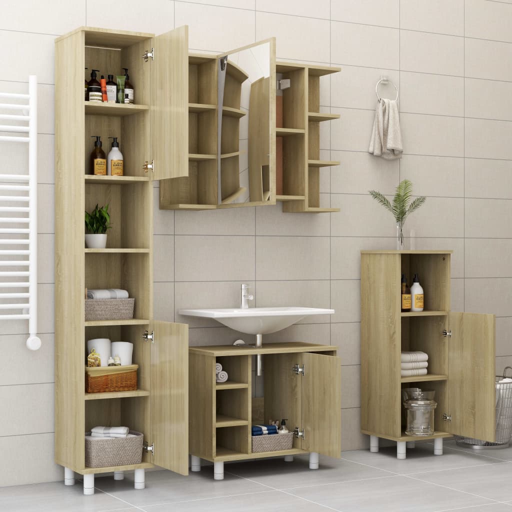 Badezimmerschrank Sonoma-Eiche 30x30x179 cm Holzwerkstoff