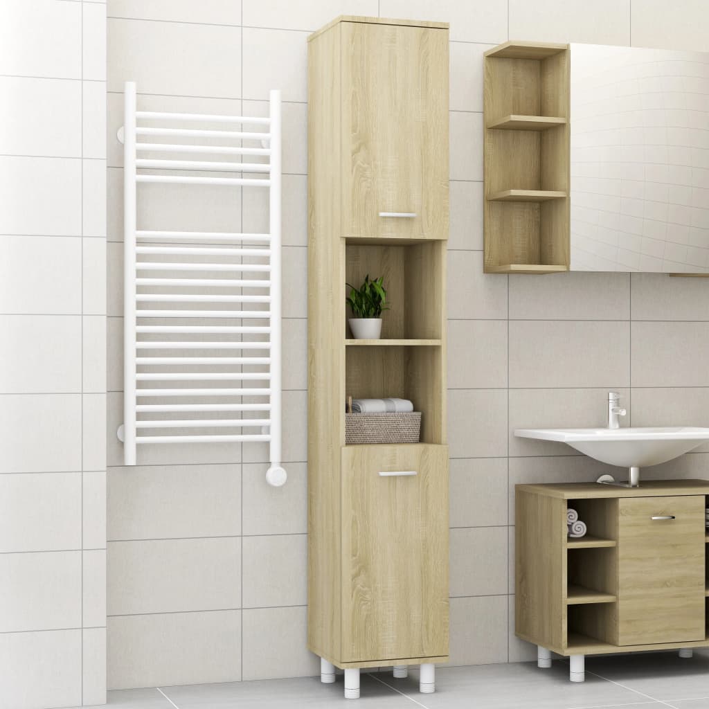 Badezimmerschrank Sonoma-Eiche 30x30x179 cm Holzwerkstoff