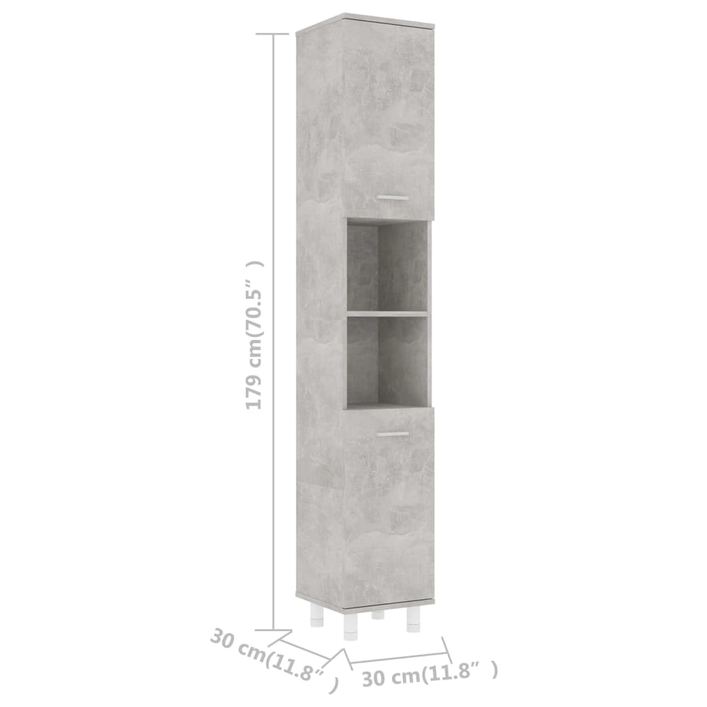 Bathroom Cabinet Concrete Grey 30x30x179 cm Wood Material