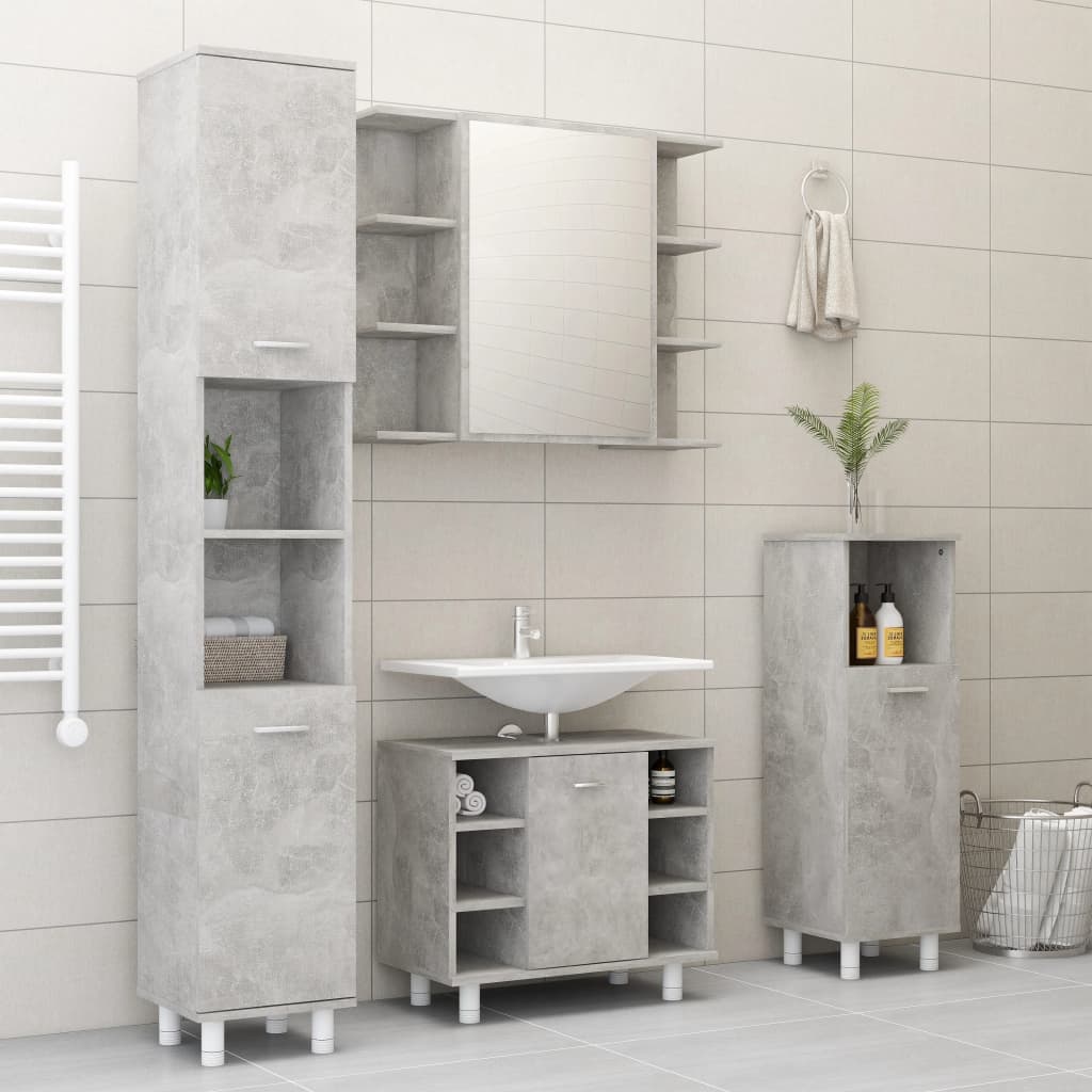 Bathroom Cabinet Concrete Grey 30x30x179 cm Wood Material