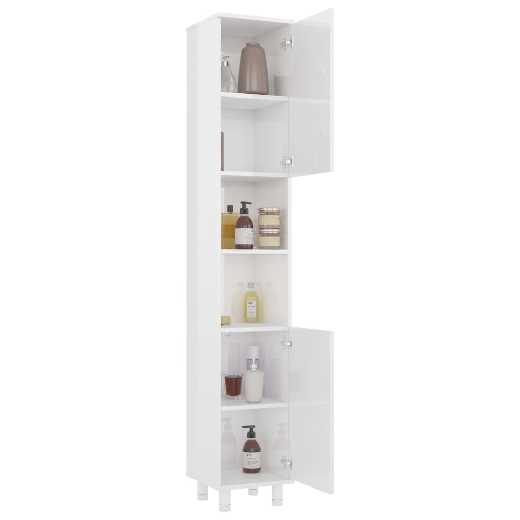 Bathroom Cabinet High Gloss White 30x30x179 cm Wood Material