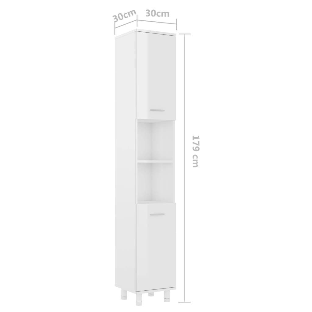 Bathroom Cabinet High Gloss White 30x30x179 cm Wood Material