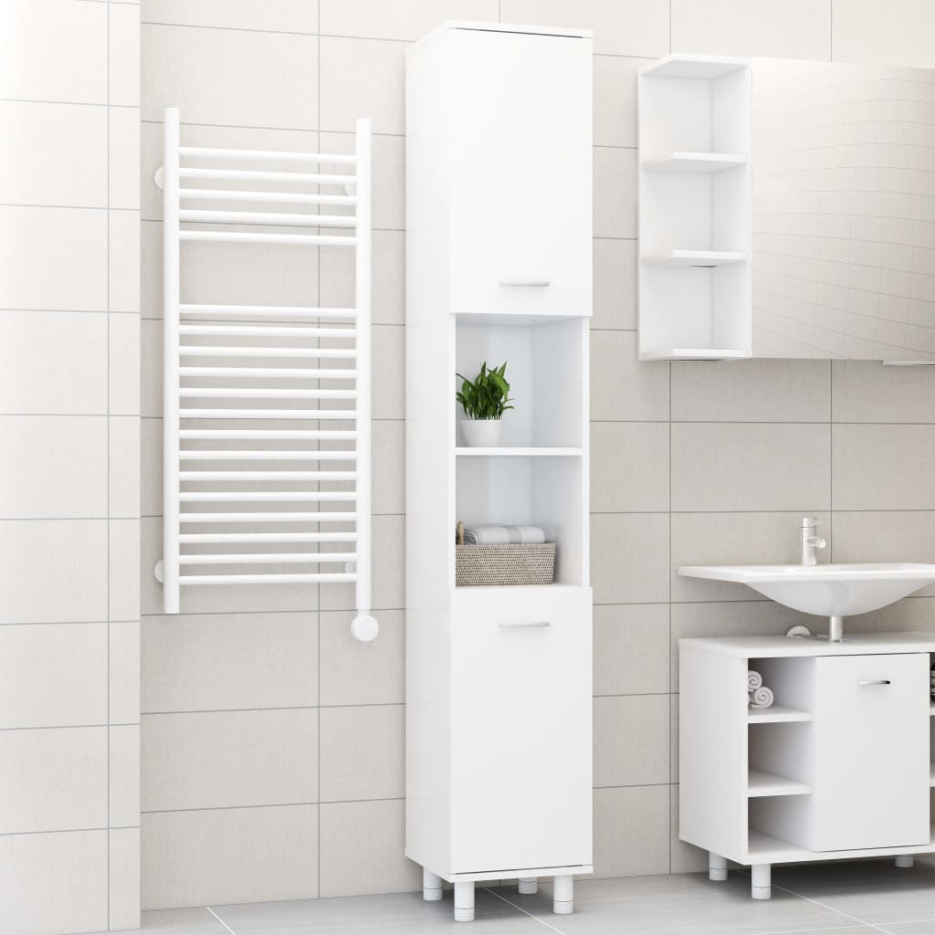 Bathroom Cabinet High Gloss White 30x30x179 cm Wood Material