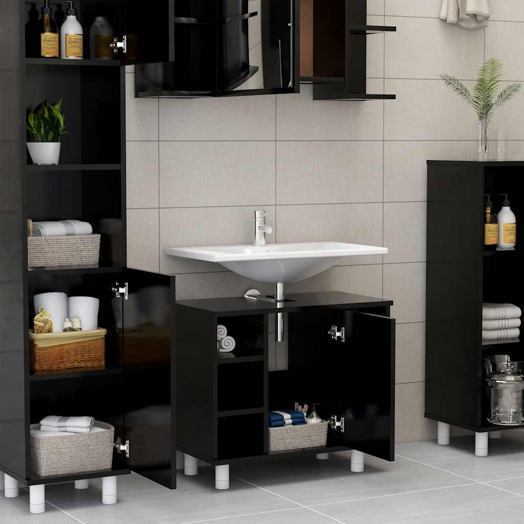 Bathroom Cabinet Black 60x32x53.5 cm Wood Material