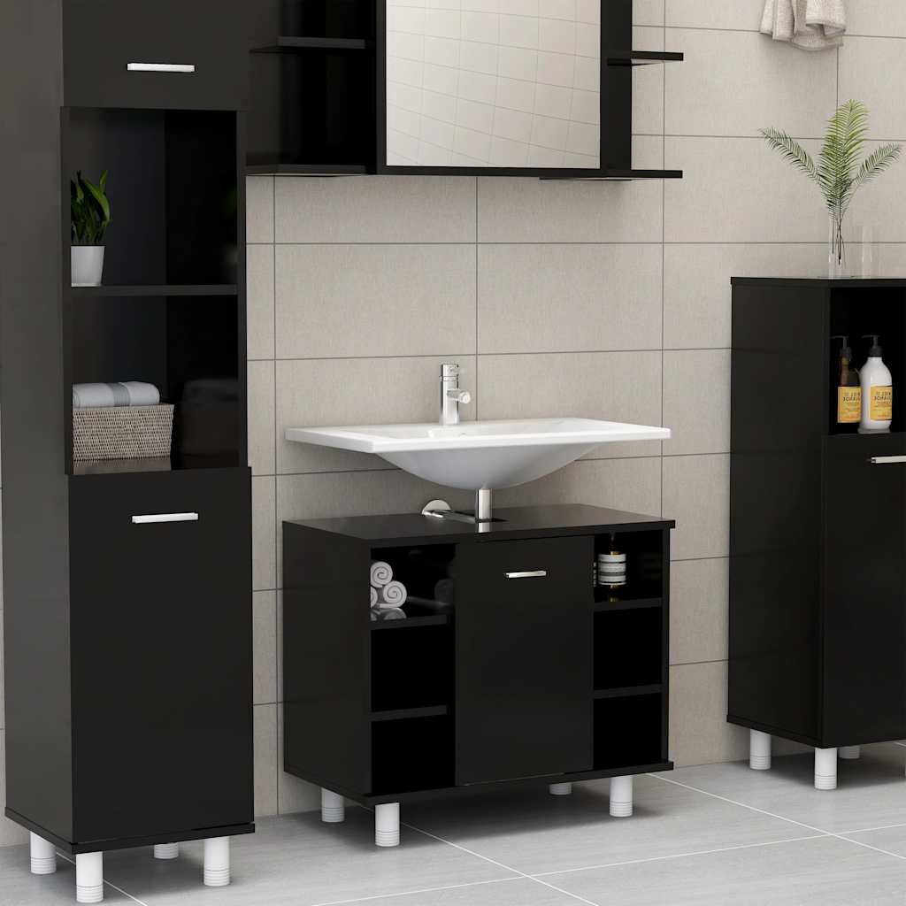 Bathroom Cabinet Black 60x32x53.5 cm Wood Material