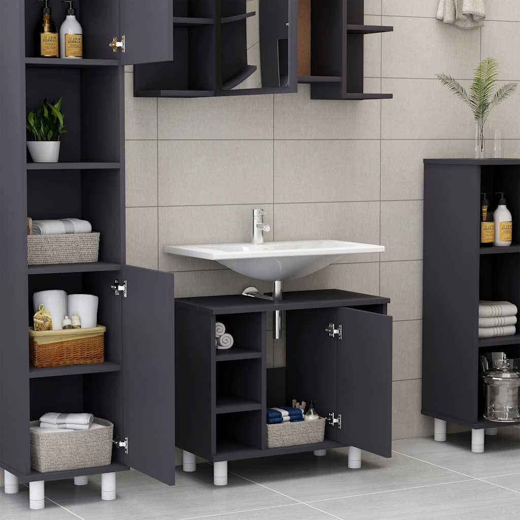 Bathroom Cabinet Grey 60x32x53.5 cm Wood Material