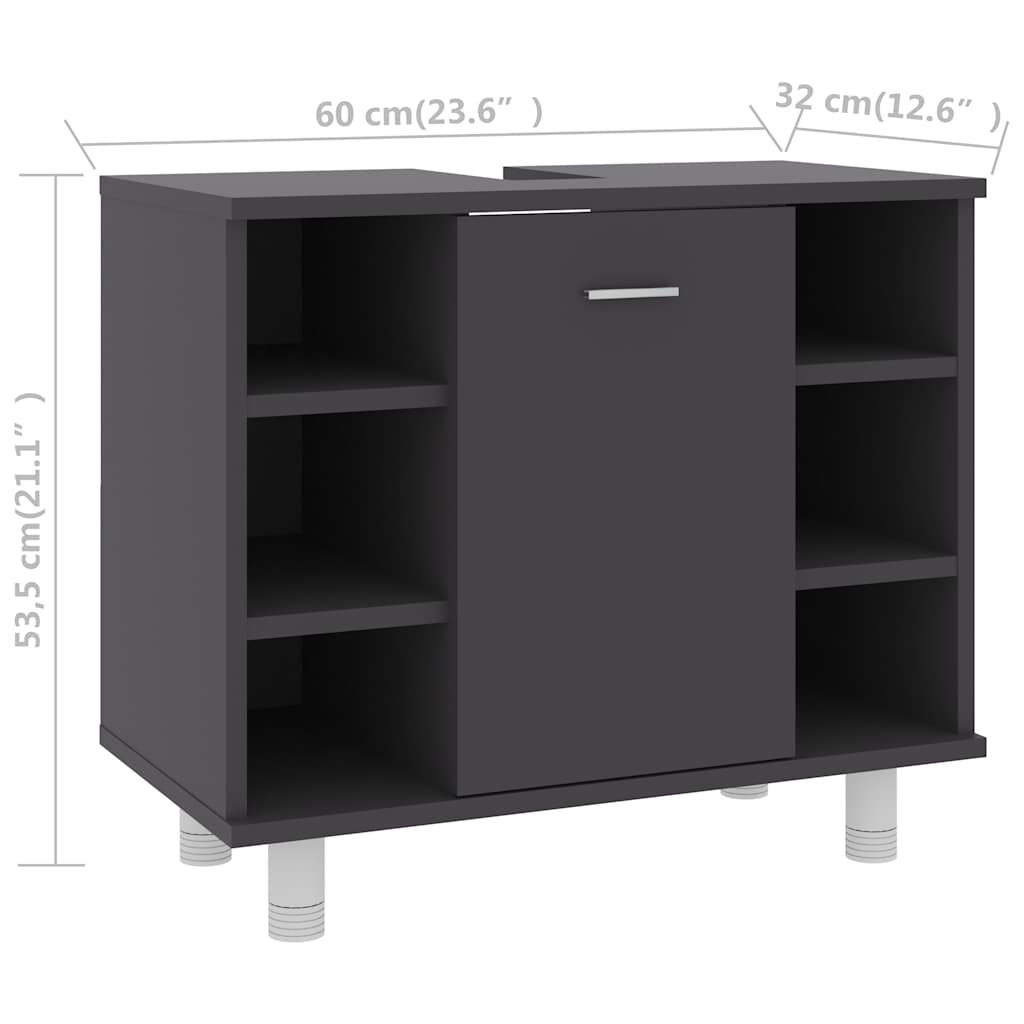 Badezimmerschrank Grau 60x32x53,5 cm Holzwerkstoff