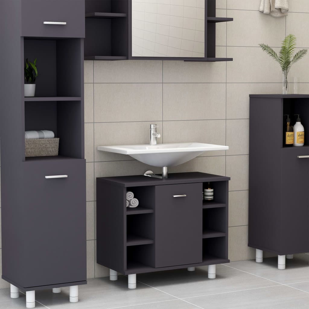 Bathroom Cabinet Grey 60x32x53.5 cm Wood Material