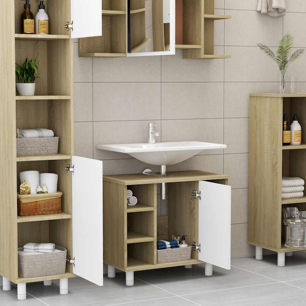 Bathroom Cabinet White Sonoma Oak 60x32x53.5 cm Wood Material