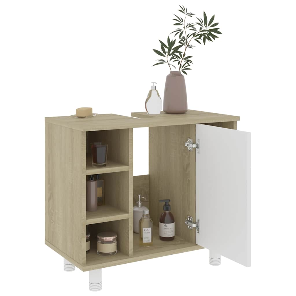 Badezimmerschrank Weiß Sonoma-Eiche 60x32x53,5 cm Holzwerkstoff