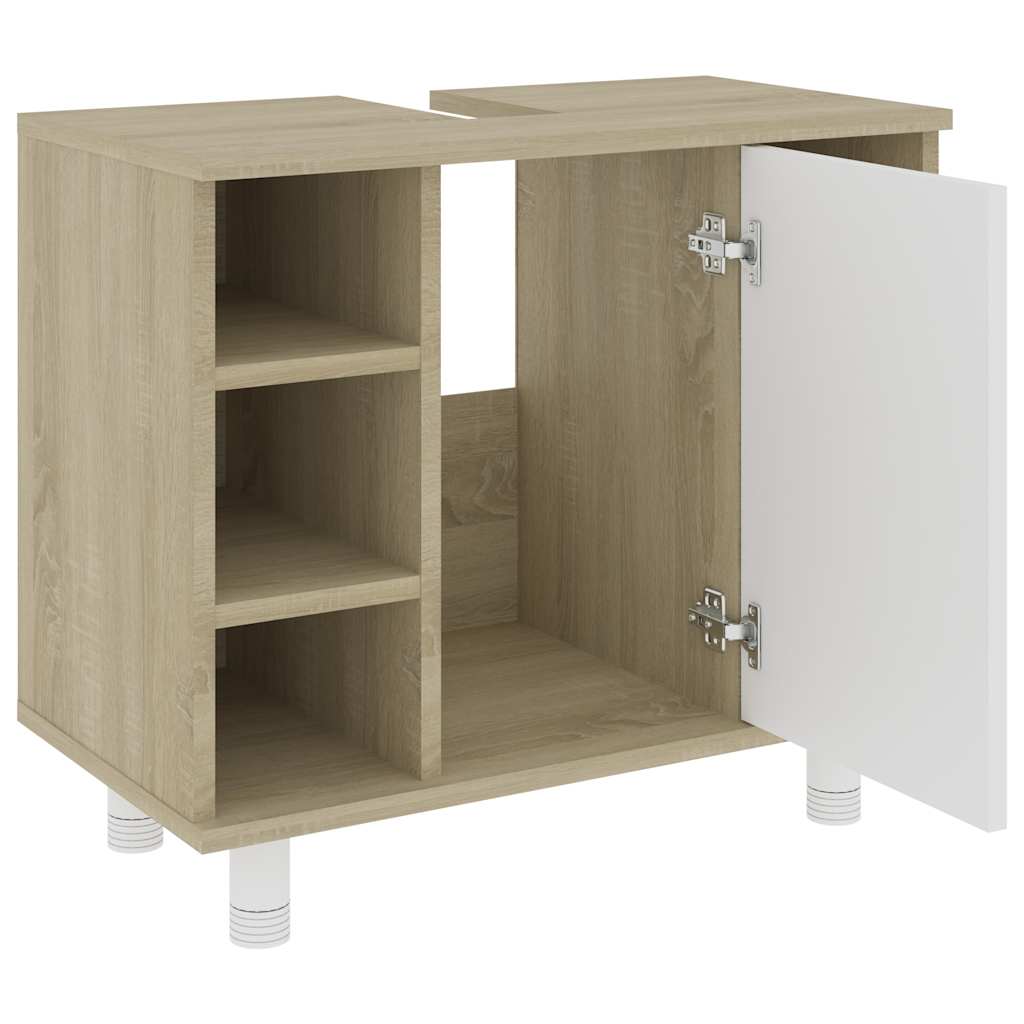 Badezimmerschrank Weiß Sonoma-Eiche 60x32x53,5 cm Holzwerkstoff