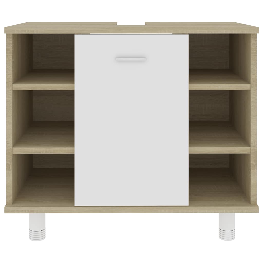 Badezimmerschrank Weiß Sonoma-Eiche 60x32x53,5 cm Holzwerkstoff