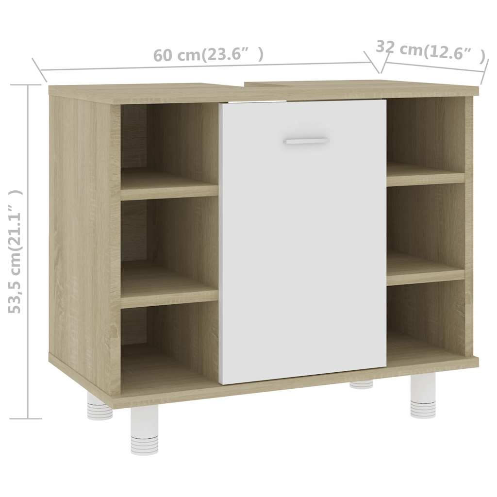 Bathroom Cabinet White Sonoma Oak 60x32x53.5 cm Wood Material