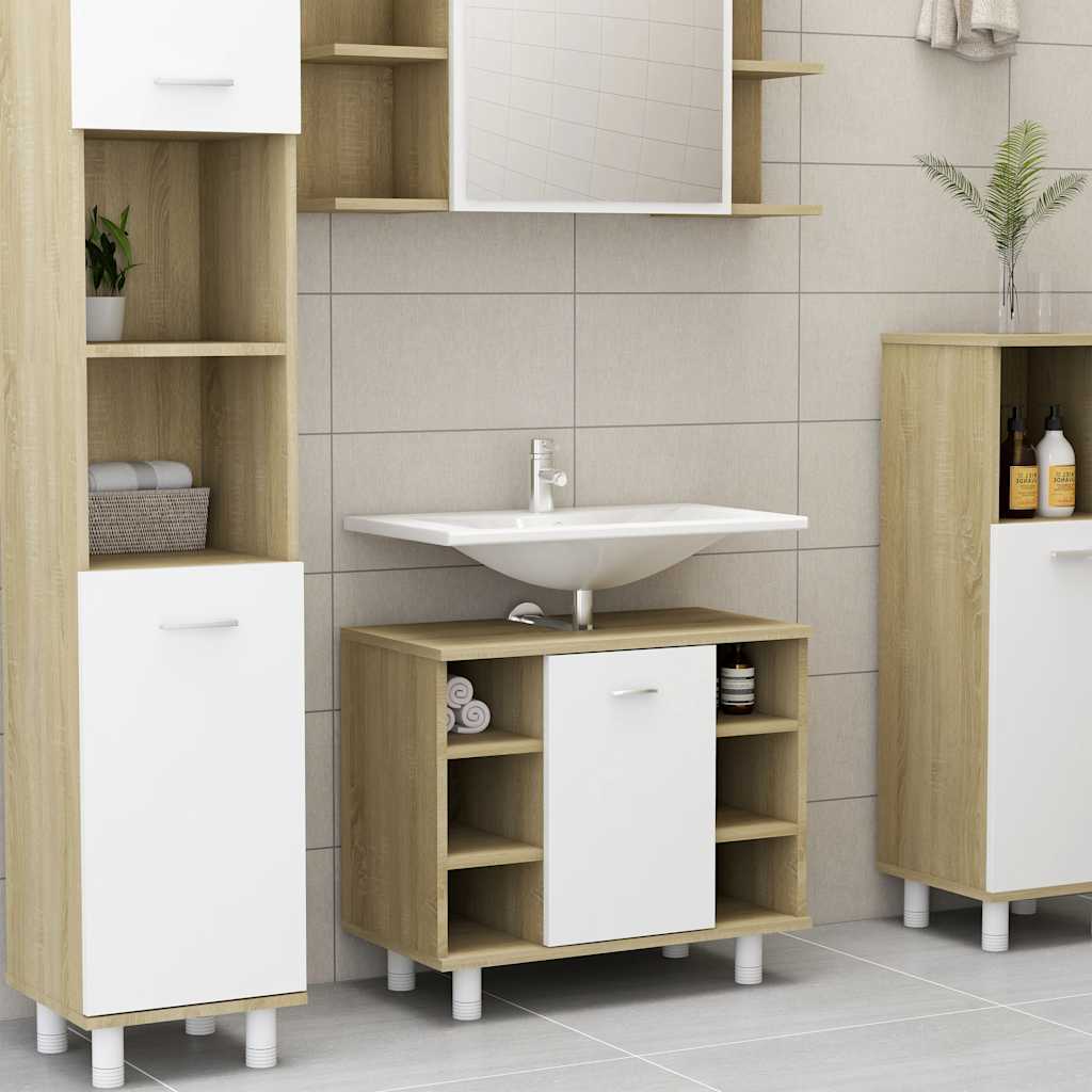 Bathroom Cabinet White Sonoma Oak 60x32x53.5 cm Wood Material