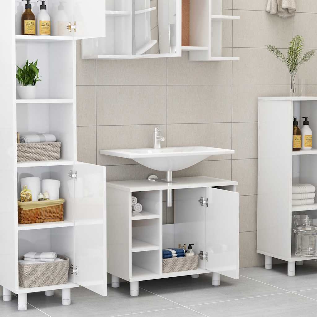 Bathroom Cabinet High Gloss White 60x32x53.5 cm Wood Material