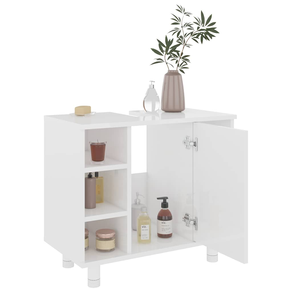 Bathroom Cabinet High Gloss White 60x32x53.5 cm Wood Material